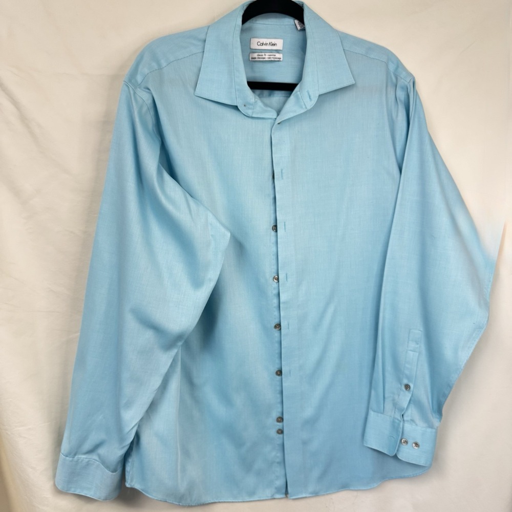 CALVIN KLEIN Mens Long Sleeve Dress Shirt 100% Cotton Light Blue 17/34